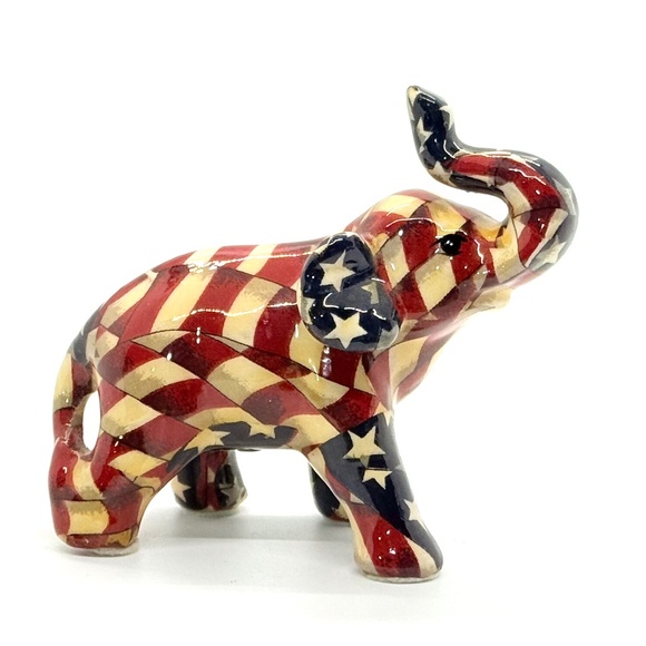 Vintage LaVie Elephant Figurine Stars And Stripes Pattern Republican Mascot - Picture 3 of 5
